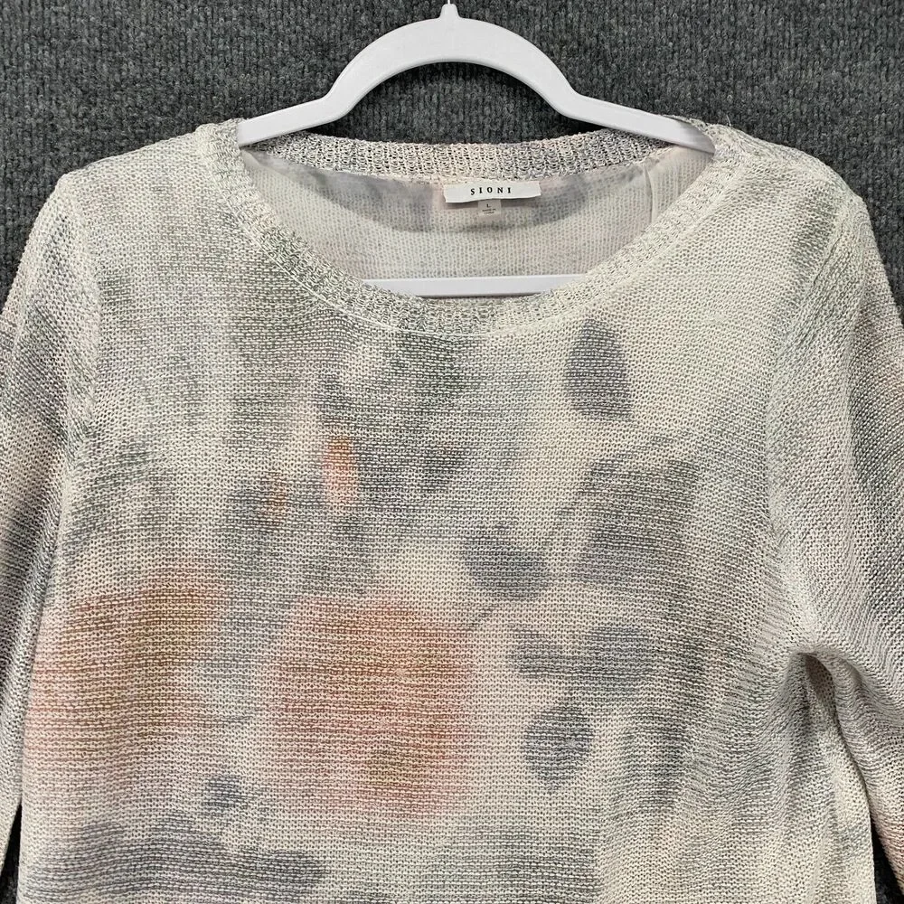 Sioni Sweater Womens L Floral Watercolor Pullover Round‎ Neck Layered Romantic